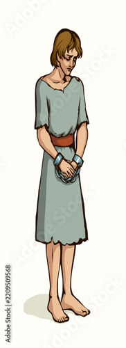 Vector drawing. Slave at the market