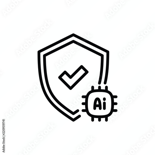 AI trust thin line icon representing artificial intelligence, trustworthy technology, transparency, security, reliability, ethical AI, and responsible innovation. Vector illustration.