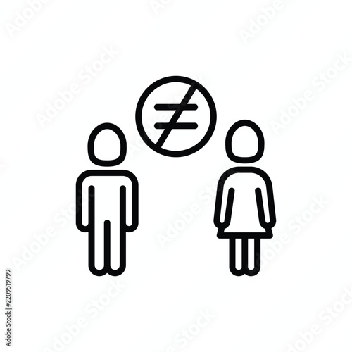 Gender discrimination thin line icon representing gender inequality, unfair treatment, bias, social injustice, unequal opportunities, and discrimination. Vector illustration.