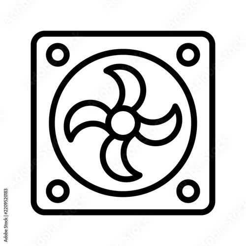 Minimalist ventilation fan icon set featuring outline and solid black exhaust fan symbols isolated on a white background. Suitable for ventilation, air circulation, cooling systems, HVAC, home applian