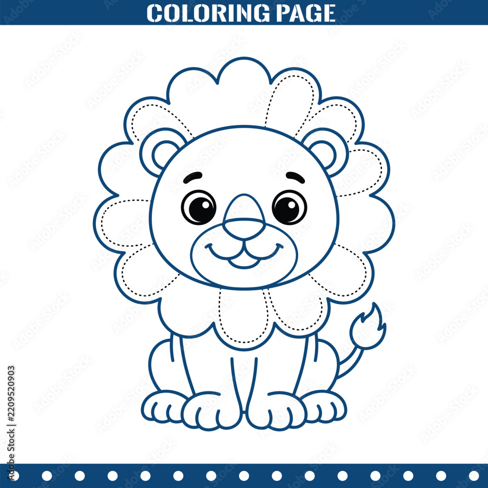 Obraz premium Children's coloring page featuring a cute lion for kids' activity with copy space