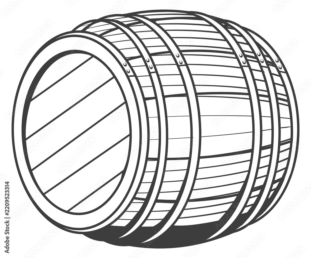 Obraz premium Vintage cask drawing. Pub alcohol logo engraving