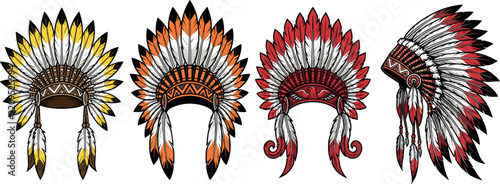 Indigenous Tribal War Bonnet Illustration Elements