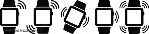 Set of smart watch vibrating vector icons with notification signals isolated on white background