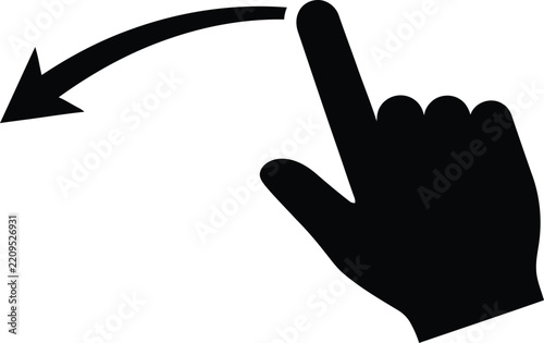 Vector icon representing finger swipe left gesture for touch screen navigation and interactive mobile application interfaces