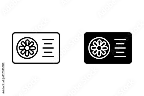 Minimalist ventilation fan icon set featuring outline and solid black exhaust fan symbols isolated on a white background. Suitable for ventilation, air circulation, cooling systems, HVAC, home applian