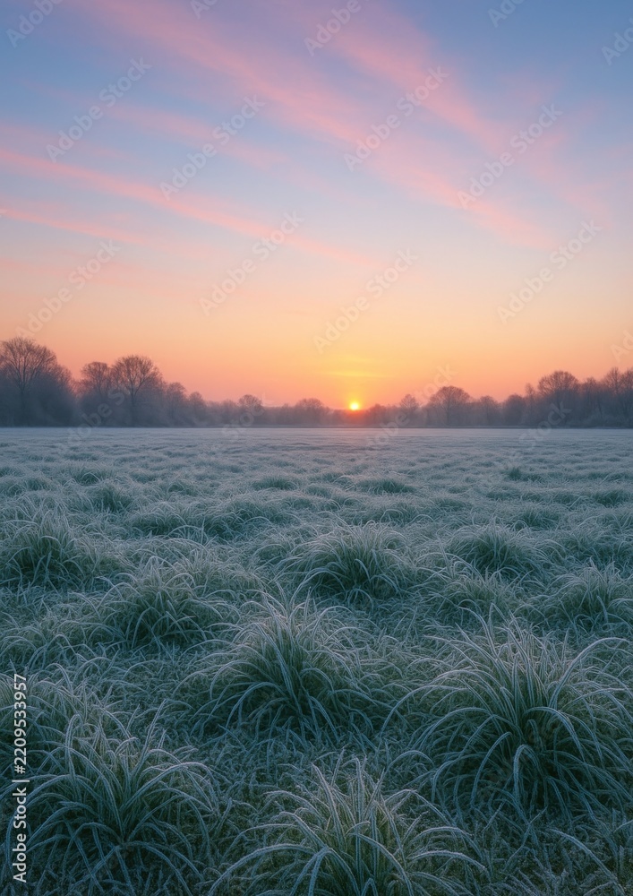 Obraz premium Serene frosty sunrise landscape wallpaper.