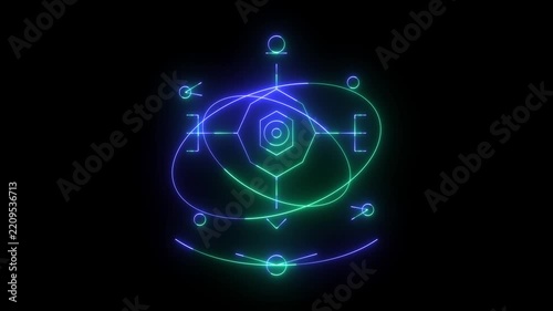 Complex sci-fi futuristic digital control interface with glowing blue and green rings futuristic hud