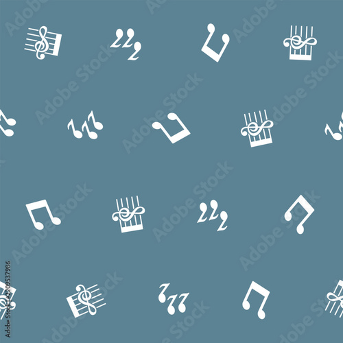 Music Notes Seamless Pattern on Blue Background for Textile Design