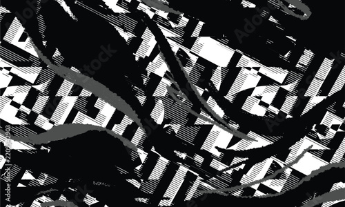Black White Angular Stripe and Hatch Pattern