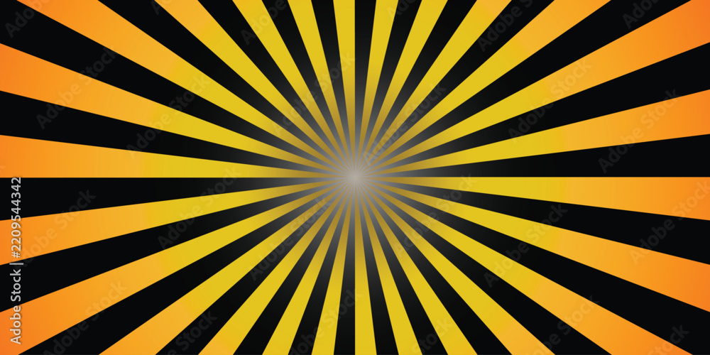 Obraz premium Golden Sunburst Radial Rays Vector Background – Abstract Yellow Orange Light Burst Design