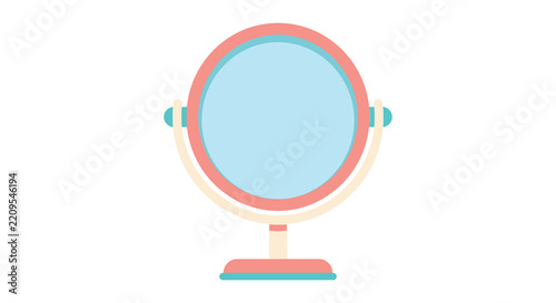 Vanity mirror with a circular frame stands on a white background