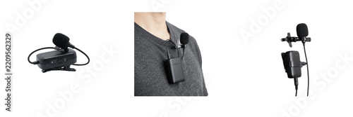 Wireless Lavalier Microphones Clipped to Clothing PNG Collection, Audio Recording and Podcasting Equipment Graphics, Sound Clipart, Isolated Transparent Background Stock Images