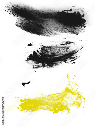 Black and yellow watercolor brush strokes isolated on white background