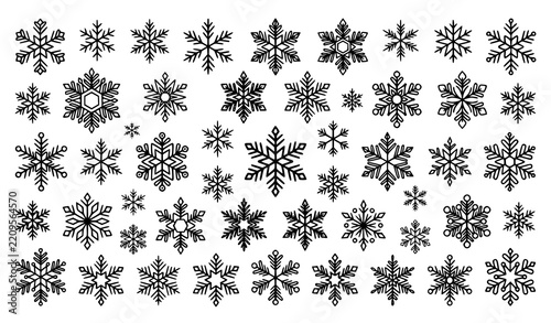 50 Quality Snowflake Vector Icons Set with Geometric Winter Crystal and Snow Symbols