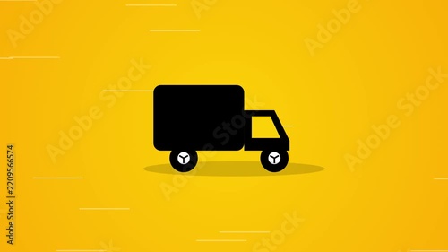 Animated Delivery Truck Moving on Yellow Background