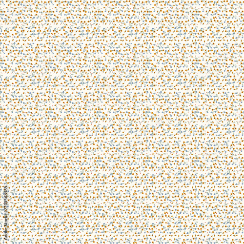 Delicate Seamless Floral Pattern Featuring Tiny Yellow and Blue Blossoms with Green Leaves