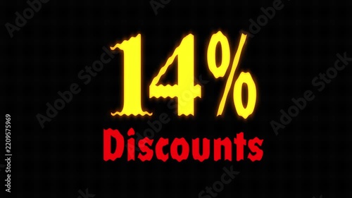 Bold 14 percent discount text with fiery effect on dark background