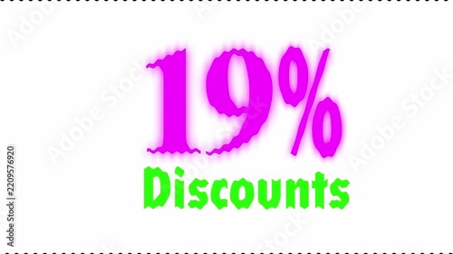 Bright pink discount percentage text with green word