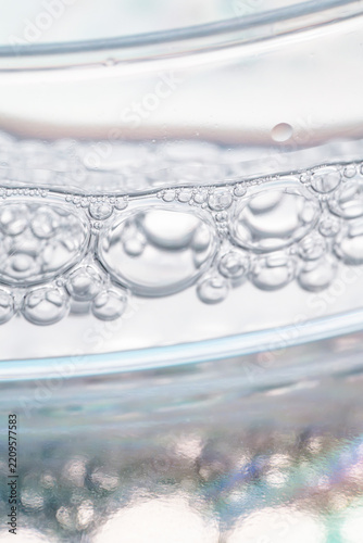 Macro view of oxygen bubbles in clear water