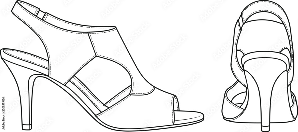 Fototapeta premium Women's Open Toe Slingback High Heel Sandal Technical CAD Drawing