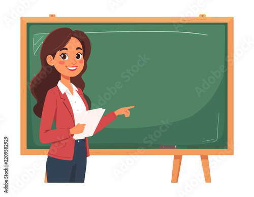 Female Teacher with Blackboard Vector