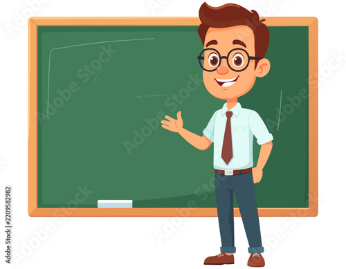 Teacher with Green Blackboard