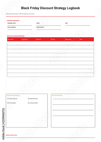 Black Friday Discount Strategy Logbook Printable Template