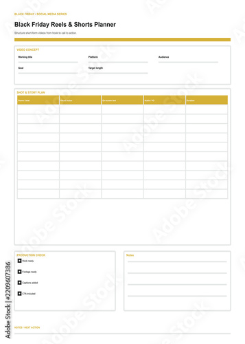Black Friday Reels Shorts Planner Printable Template