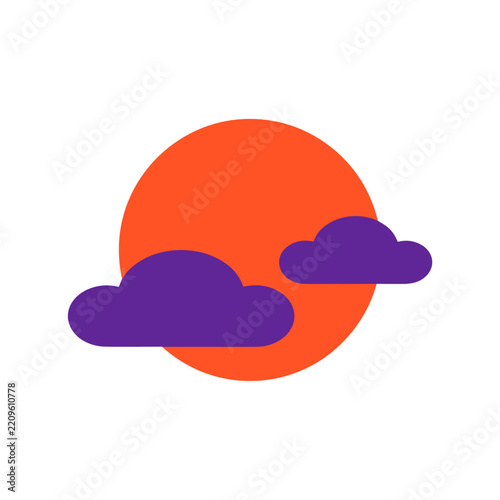 An abstract illustration of the moon and clouds in bright orange and purple tones