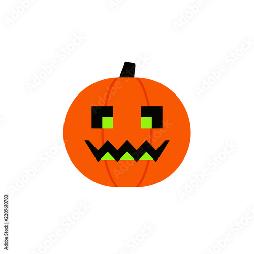 Orange Halloween pumpkin with square eyes and jagged mouth  