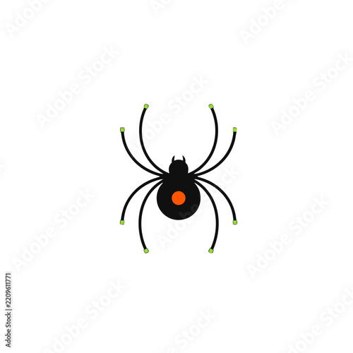 Spider illustration with green legs and orange markings  