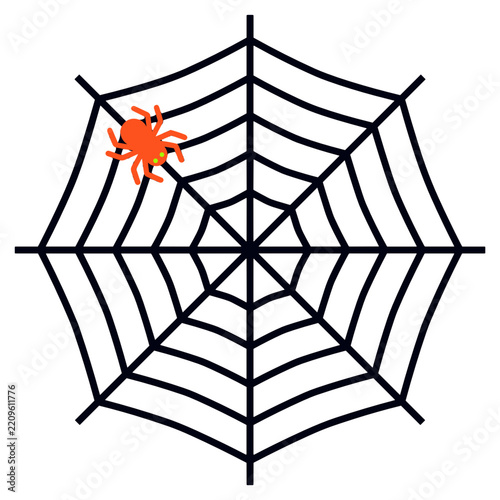 Cartoon spider on a black spiderweb vector illustration  