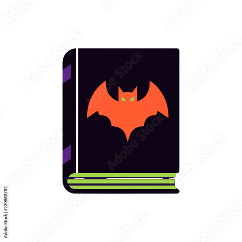 Halloween spellbook with bat design in vibrant colors  