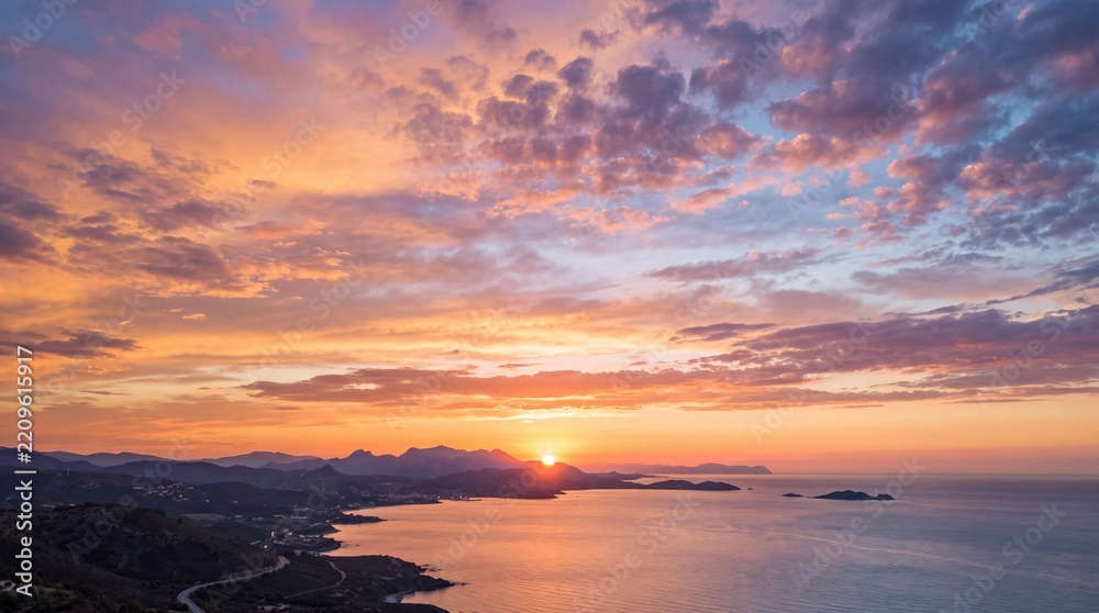 Fototapeta premium Panoramic Sunset Sky with Vibrant Clouds and Copyspace