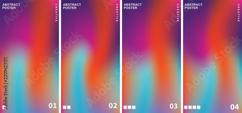 Vibrant Abstract Gradient Poster Set, Modern Mesh Blur Background Templates, 4 Colorful Cover Designs for Event Flyer or Social Media