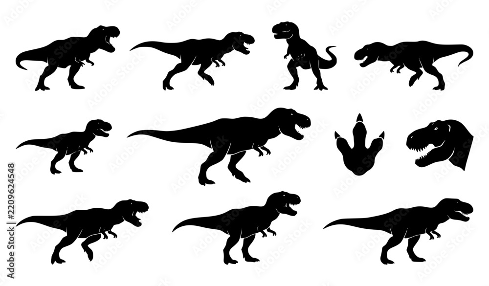 Obraz premium Prehistoric Tyrannosaurus Rex Silhouettes Dinosaur Vector Collection