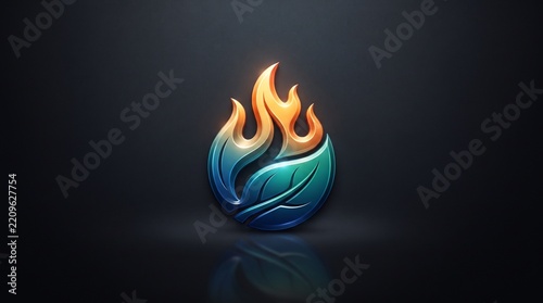Glossy Fire and Water Symbol on Dark Background