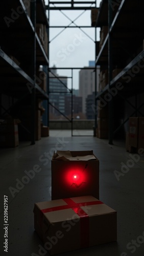 Evidence Box in Dark Warehouse