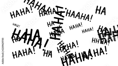 Haha text animation video footage featuring black typography zooming and moving dynamically on white background