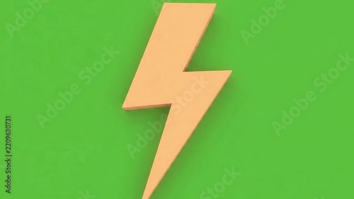 Glowing lightning bolt symbol rendering motion video clip against vibrant solid green background in studio