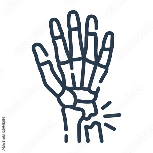 Line Art Hand Fracture Icon for Orthopedic Medical Consultation