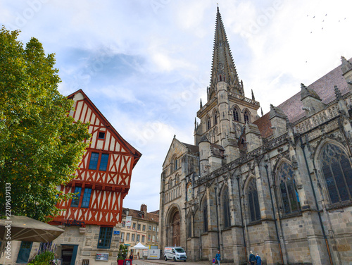 Saint-Lazare Cathedral of Autun with its Gothic spire, Burgundy, France   