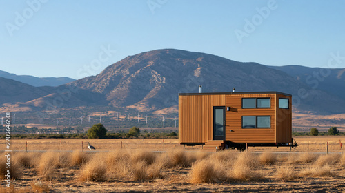 Tiny house standing alone on an undeveloped parcel of land with construction stakes, land investment, property development opportunity, housing expansion, real estate planning,