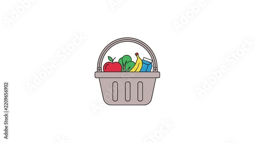Shopping basket filled with healthy fruits and vegetables.