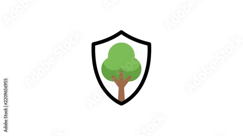 Tree inside shield symbol for environmental protection and conservation.