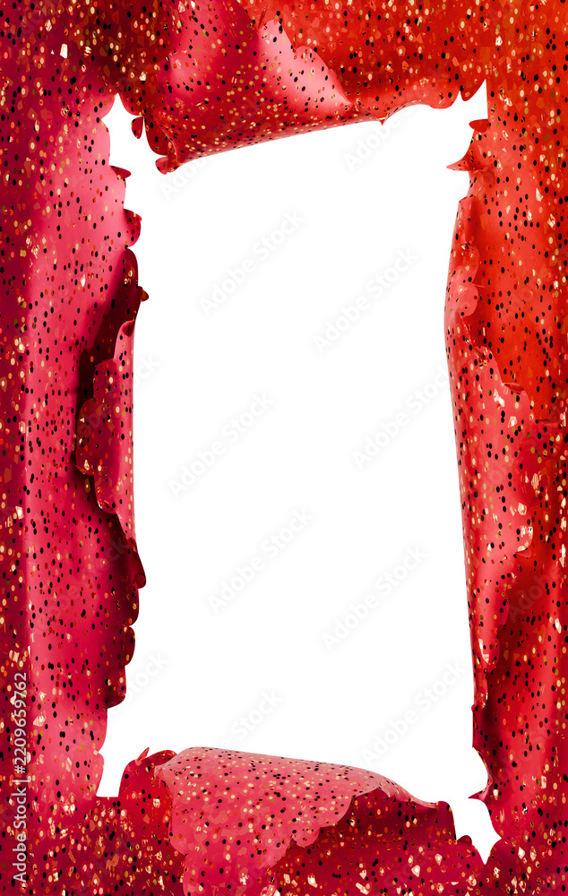 Obraz premium decorative red wrapping paper ripped open, transparent background
