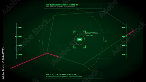 UAV Drone Surveillance Interface with Thermal Target Lock Scanning and Tactical Heads Up Display