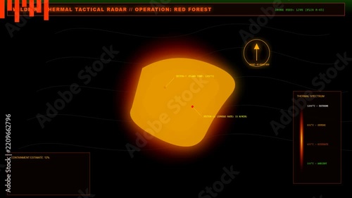 Wildfire Thermal Tactical Radar Display Showing Heat Mapping Analysis for Forest Fire Monitoring