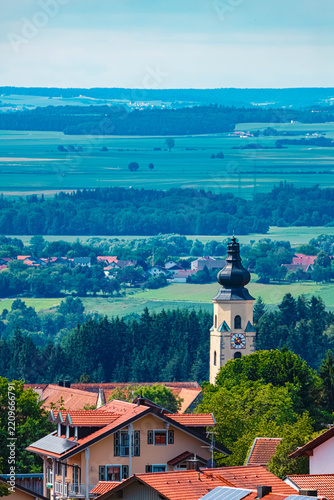 Summer landscape view with a monastery near Windberg, Hunderdorf, Straubing, Bogen, Bavaria, Germany